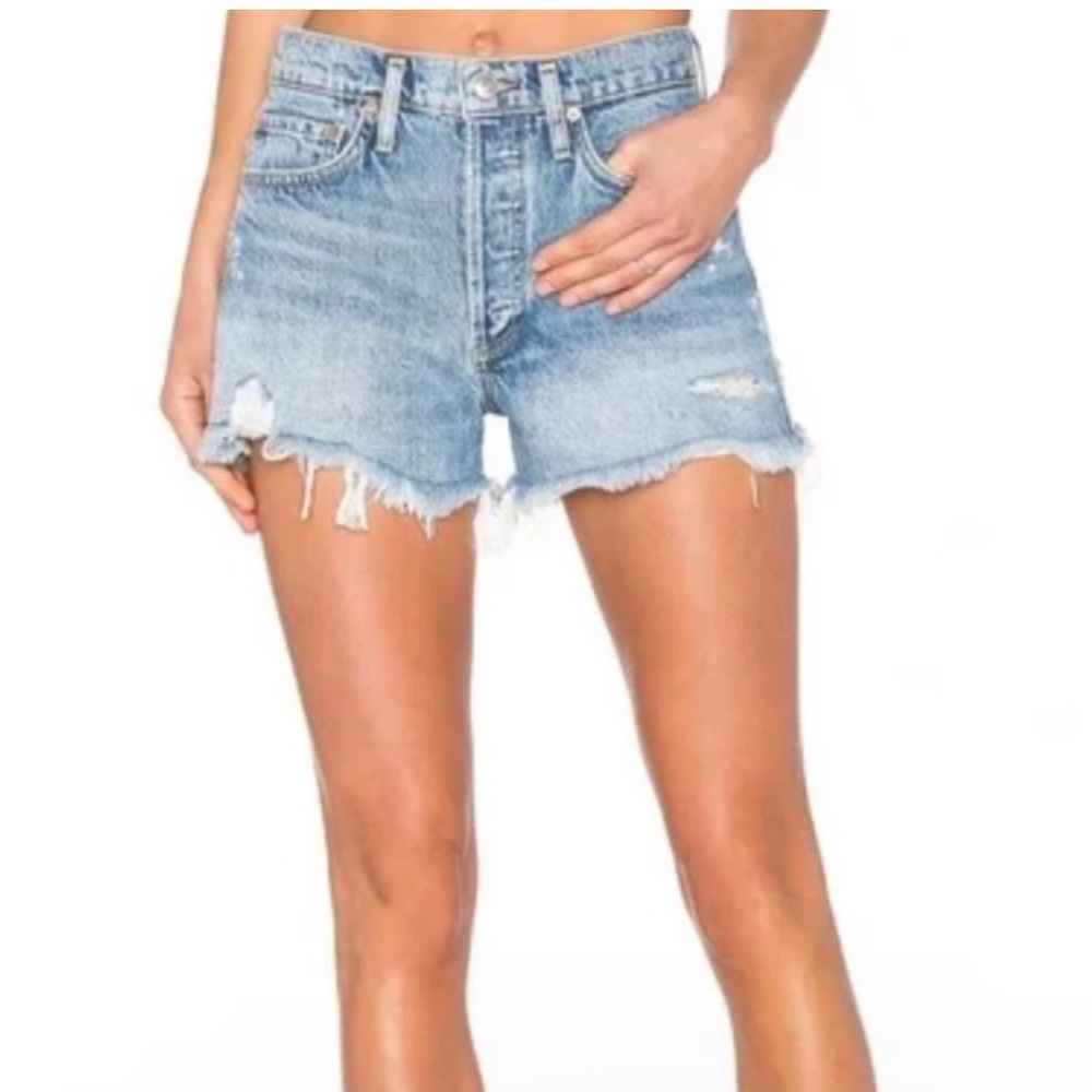 AGOLDE Light Blue Distressed Denim Jean Shorts